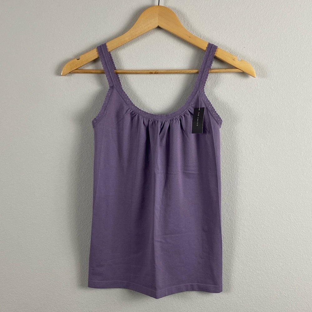 The Limited Lace Embroidered Seamless Tank Top | Ruched Collar | Lavender